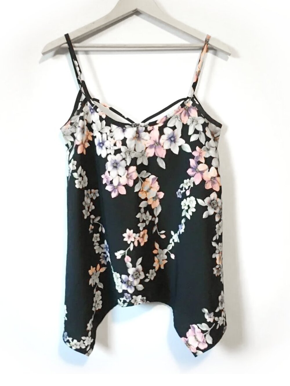 SAGA Italy Wisteria Floral Handkerchief Hem Pastel Silk Feel Camisole
